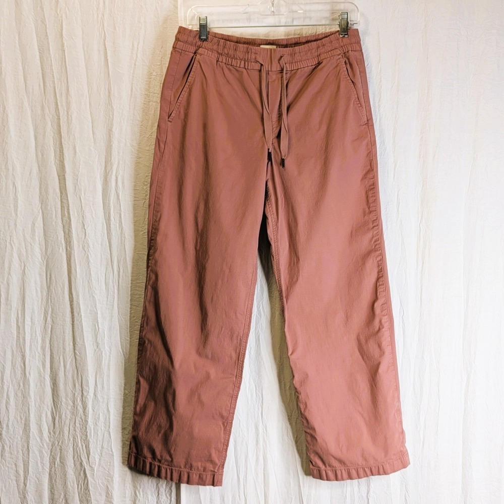 L.L.Bean Lakewashed Pull-On Chino Mid-Rise Wide-Leg Crop Muted Rose Small